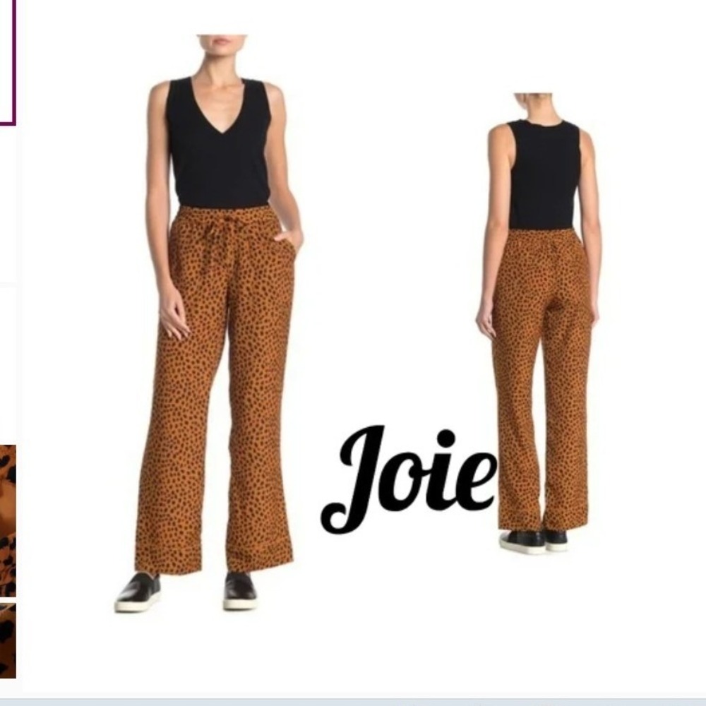 Joie Womens Daltona Leopard Print Wide Leg Drawstring Pants L‎ Flowy Maximanlist